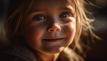 souriant mignonne enfant, de bonne humeur portrait de bonheur, caucasien l'ethnie généré par ai photo