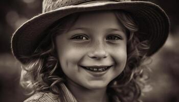 souriant enfant en plein air, bonheur, joyeux, mignon, portrait, enfance, caucasien l'ethnie généré par ai photo