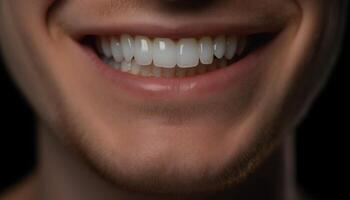 souriant femme avec frais, blanc les dents rayonne bonheur et beauté généré par ai photo