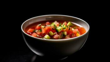frais, en bonne santé végétarien salade avec tomates, oignons, et cloche poivrons généré par ai photo