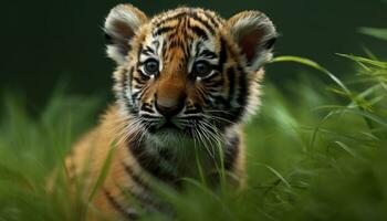 tigre, la nature rayé beauté, regarder avec agression dans le sauvage généré par ai photo