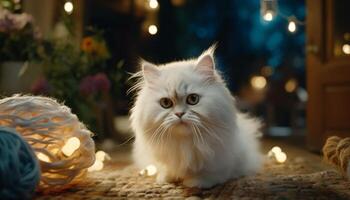 mignonne chaton séance sur tableau, à la recherche à caméra avec bleu yeux généré par ai photo