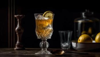 rafraîchissant citron cocktail sur une en bois tableau, parfait pour été généré par ai photo