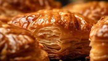 fraîchement cuit Baklava, une sucré et duveteux turc gourmet dessert généré par ai photo