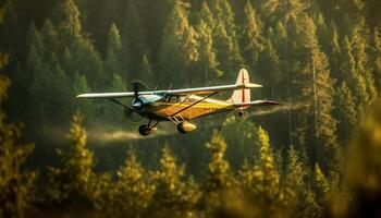 en volant hélice hélicoptère plane milieu air plus de Montagne gamme, la nature aventure généré par ai photo