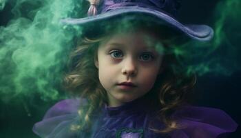 mignonne enfant dans une Princesse costume, souriant et à la recherche à caméra généré par ai photo