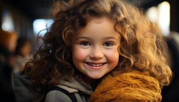 souriant enfant, bonheur, joyeux, mignon, caucasien ethnie, un la personne généré par ai photo