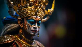 traditionnel Festival fête indigène culture avec majestueux or coloré sculptures généré par ai photo