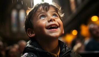 souriant enfant, de bonne humeur en plein air, espiègle garçons, mignonne portrait, joyeux les filles généré par ai photo