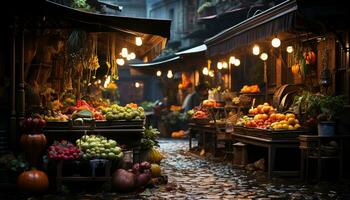 fraîcheur et abondance à le l'automne marché, vente biologique des fruits généré par ai photo