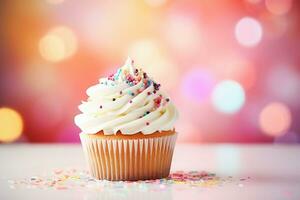 ai génératif. anniversaire petit gâteau avec un bougie photo