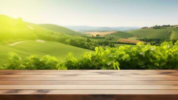 en bois table Haut avec le Montagne paysage photo