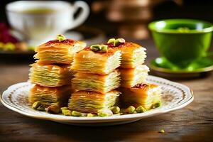 saveur le douceur - authentique turc Baklava délice - génératif ai photo