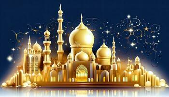 musulman religieux festivités - glorieux d'or mosquée et temple - génératif ai photo
