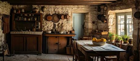traditionnel dalmatien maison avec moderne pierre et bois intérieur conception breloques visiteurs photo