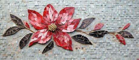 mosaïque clématite fleur sur Fait main tuile mur pour intérieur conception photo