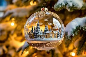 cristal clair Noël décor - arbre bokeh toile de fond - génératif ai photo