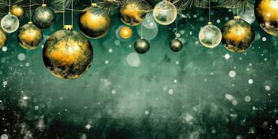 vacances charme - Noël décorations sur vert bokeh Contexte - génératif ai photo