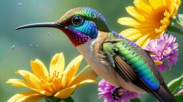 le enchanteur des moments de colibris cherchant fleur nectar ai généré photo