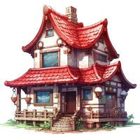 maison anime style, maison rouge tuile blanc Contexte haute qualité ai image généré photo