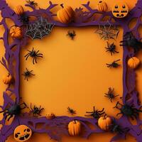 papier Couper holloween frontière chauve souris fantôme araignée citrouille cadre, Halloween papercut haute qualité ai généré image photo