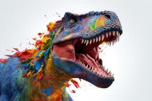 abstrait de tyrannosaure Rex ou t-rex dinosaure portrait dans crétacé période avec multi coloré coloré isolé sur blanc arrière-plan, vibrant brillant, avec génératif ai. photo