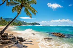 magnifique plage avec une tropical mer offre Stupéfiant paysage photo