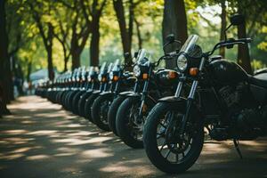 motocyclettes garé sur le motocyclettes parking lot sur rassemblement ou événement, ai généré photo