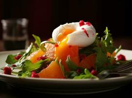 une salade avec une poché Oeuf photo