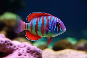 brillant coloré poisson sur corail récif sous-marin, ai généré photo