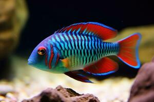 brillant coloré poisson sur corail récif sous-marin, ai généré photo