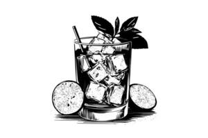 alcoolique cocktail gravé isolé boisson vecteur illustration. noir et blanc esquisser composition photo