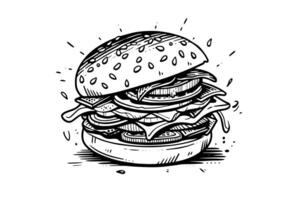 Burger gravure style art. main tiré vecteur illustration de Hamburger. photo
