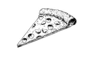 tranche de Pizza main tiré gravure style vecteur illustration. photo