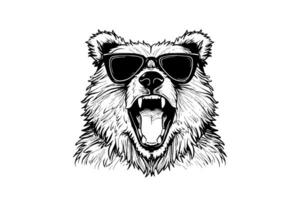 ours tête dans des lunettes logotype vecteur gravure style illustration photo