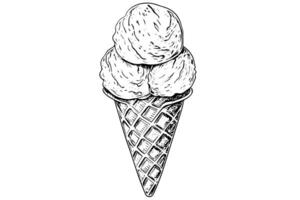 la glace crème cônes. encre main tiré esquisser gravé style vecteur illustration. photo