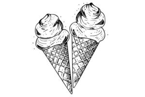 la glace crème cônes. encre main tiré esquisser gravé style vecteur illustration. photo
