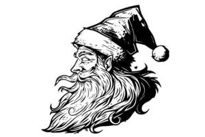 Père Noël claus tête dans une chapeau esquisser main tiré dans gravure style vecteur illustration. photo