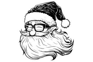 Père Noël claus tête dans une chapeau esquisser main tiré dans gravure style vecteur illustration. photo