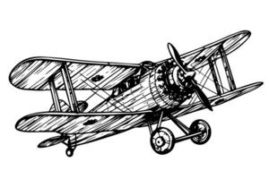 main tiré encre esquisser de avion. gravure style vecteur illustration. photo