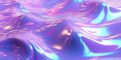 abstrait 3d rendre. holographique chrome pente l'eau vagues. iridescent pente numérique art pour bannière arrière-plan, fond d'écran. photo
