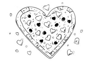 tranche de Pizza amoureux encre esquisser. gravure style vecteur illustration. art pour imprimer, conception, bannière. photo