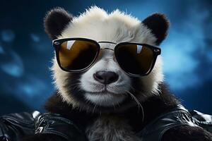 sans effort cool bébé Panda avec des lunettes de soleil une vision ouvré par génératif ai photo
