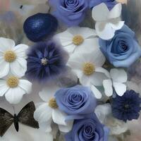 fleur illustration sans couture papillon abstrait modèle. floral Aléatoire Contexte bleu blanc couleur. moderne conception décoration photo