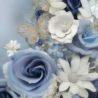 fleur illustration sans couture papillon abstrait modèle. floral Aléatoire Contexte bleu blanc couleur. moderne conception décoration photo