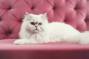 blanc chat rose canapé fourrure. produire ai photo