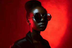 noir femme des lunettes de soleil rouge Contexte. produire ai photo