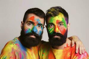 Hommes couple lgbt coloré. produire ai photo