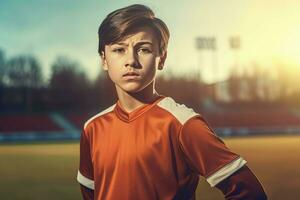 Jeune Football joueur. produire ai photo