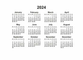 2024 Lundi début horizontal noir et blanc calendrier modèle, Facile disposition de poche ou mur calendriers. annuel papeterie organisateur dans minimal conception photo